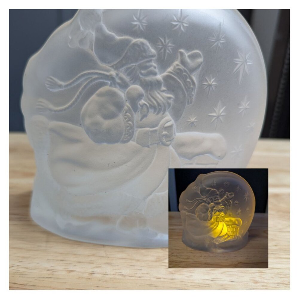 Luminarc France for Avon St Nicholas Santa frosted glass tealight decor 5‎ inch